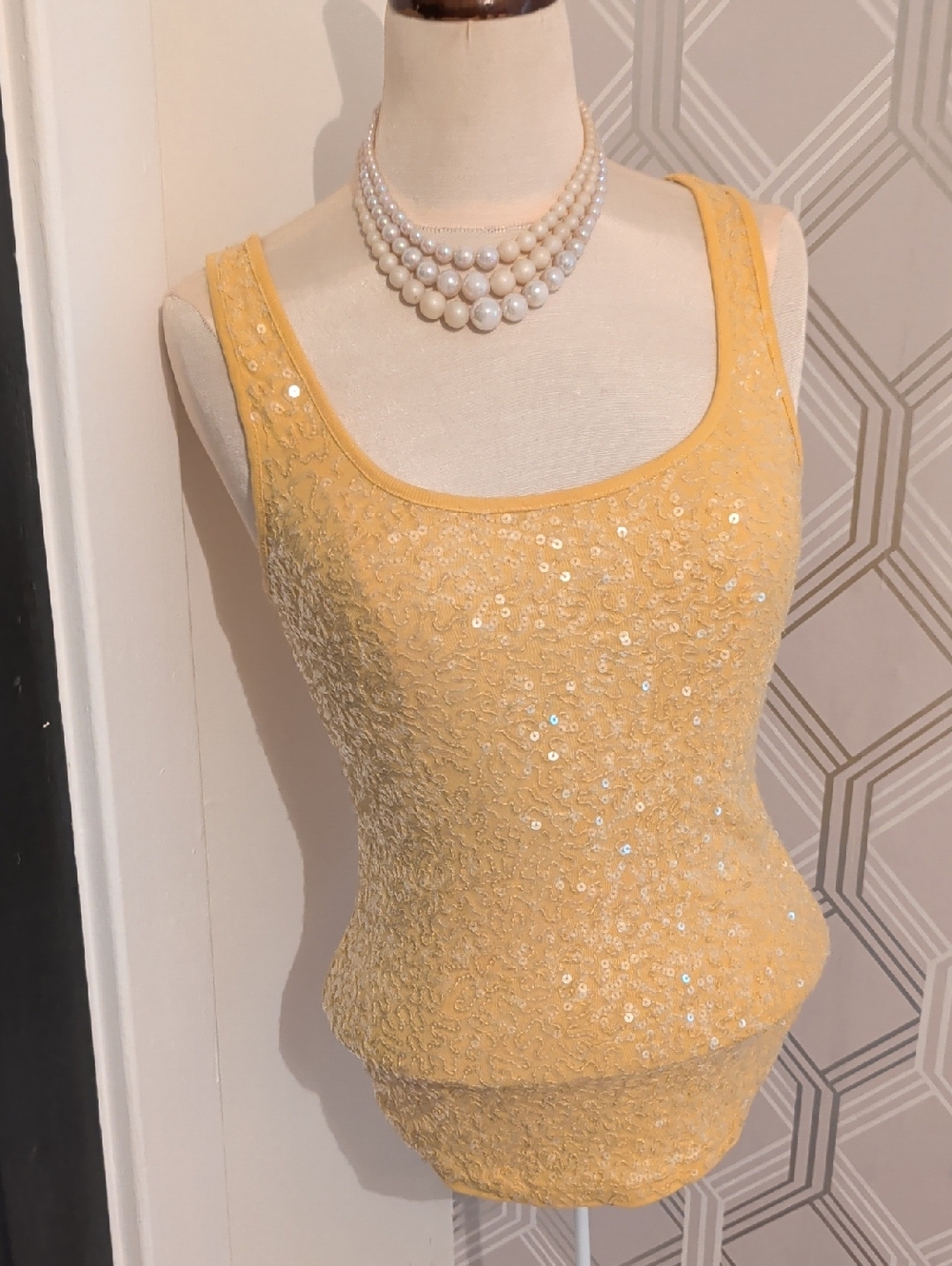 Old Navy Yellow Sequin Scoop Neck Tank